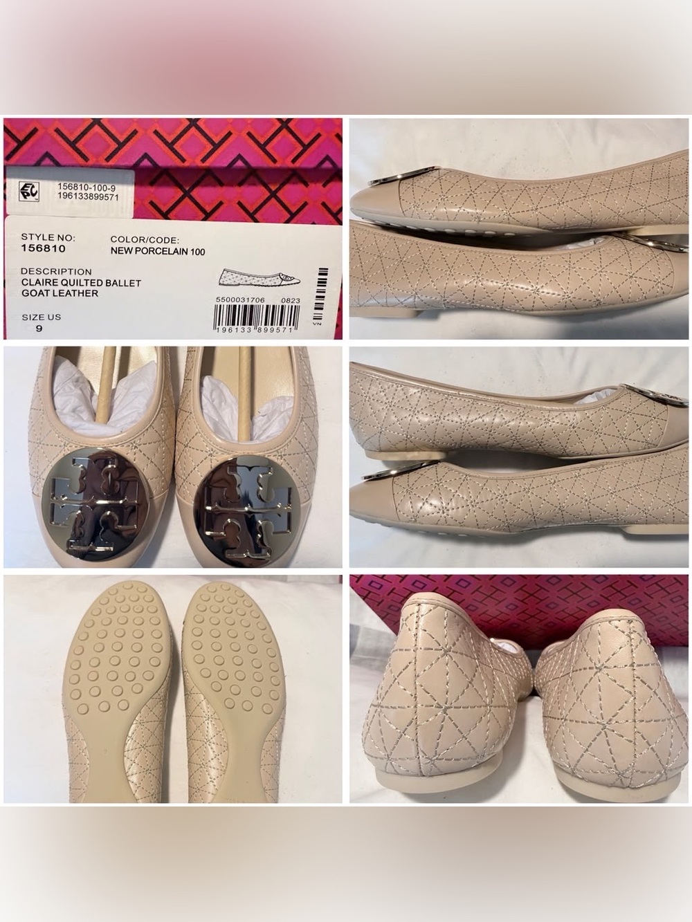 Tory Burch Quilted Porcelain Claire Ballet Flats with Logo Medallion